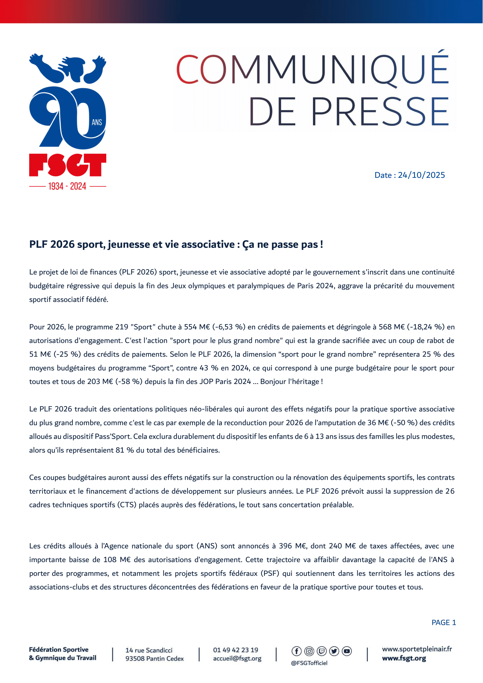 CP   PLF 2026 sport jeunesse et vie associative  1
