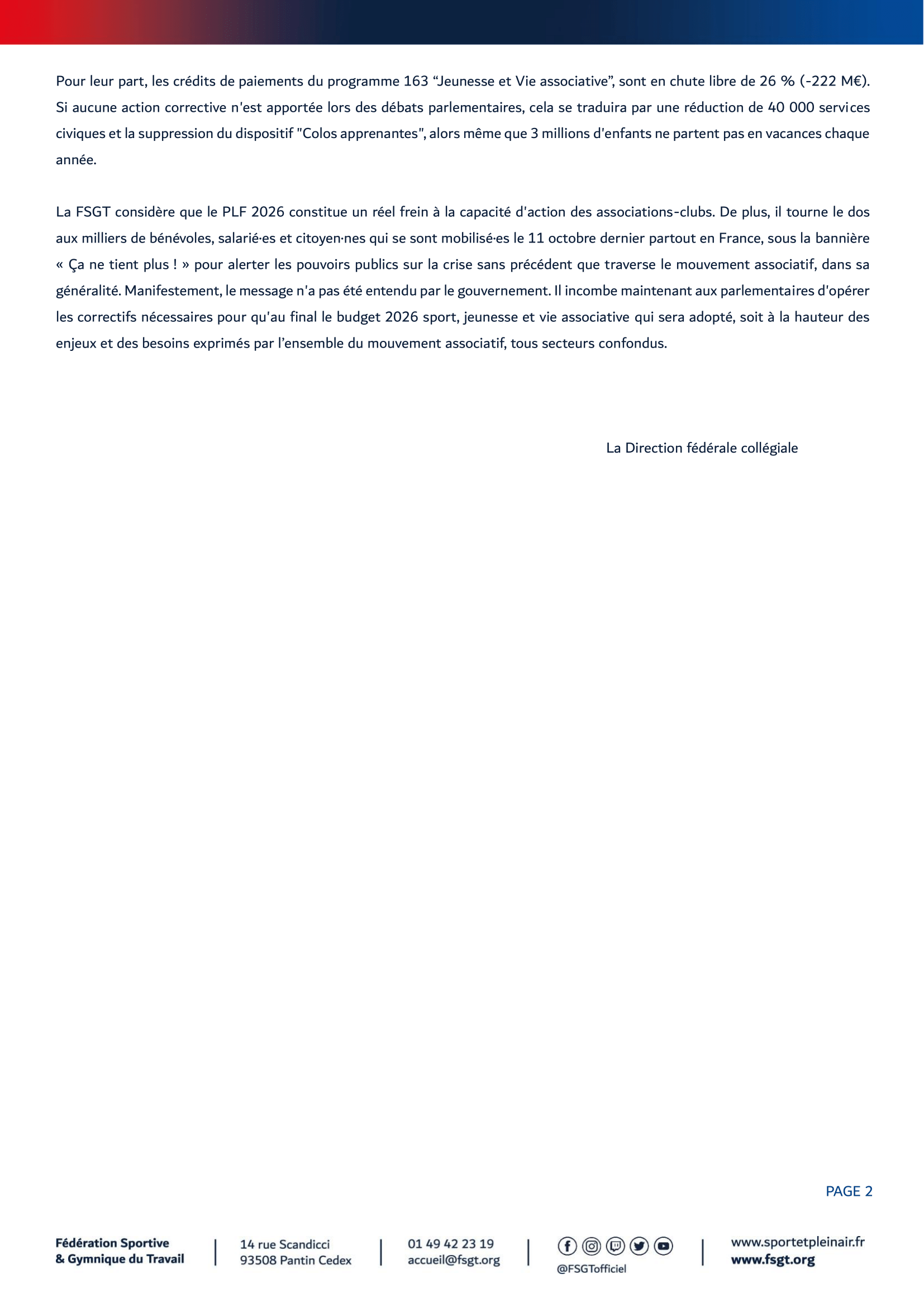 CP   PLF 2026 sport jeunesse et vie associative  2